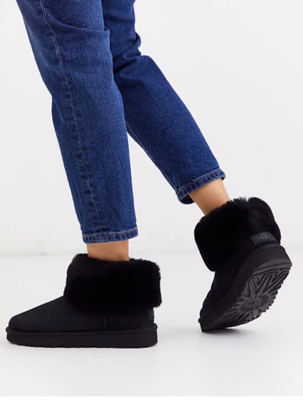 UGG classic mini fluff booties boots sz 7 black